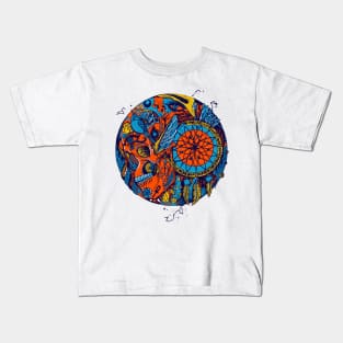 Orange Blue Skull and Dreamcatcher Circle Kids T-Shirt